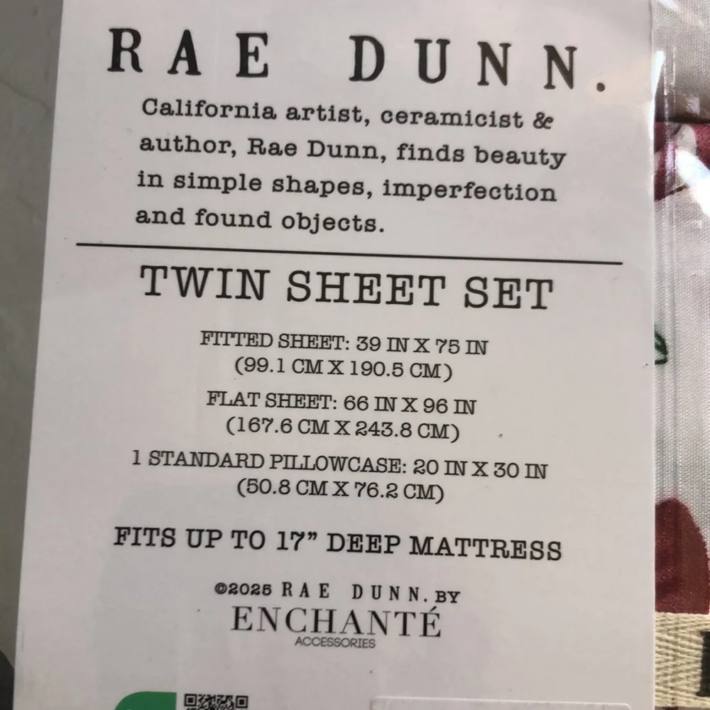 Rae Dunn SWEET HOLIDAY Candy Cane Sheet Set - TWIN